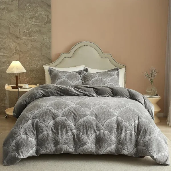 Velvet Duvet Cover King Tufted Duvet Cover Sets Camel 3 Pieces Soft and Cozy Boho Duvet Cover Flannel with Zipper Closure & Ties - Image 6