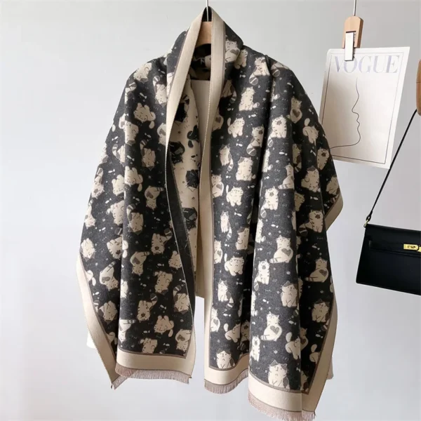 2024 Cute Cat Cashmere Shawl Scarf for Women Luxury Winter Warm Blanket Thick Neckerchief Poncho Bandana Lady Bufanda Ehcarpe