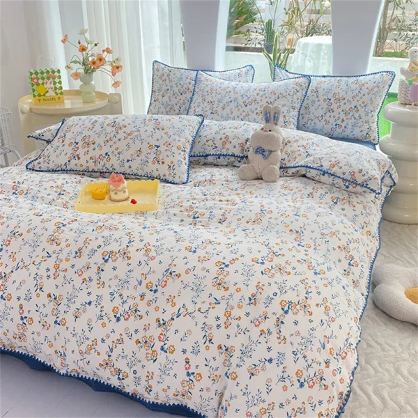 French Style Flower Bedding Sets Washed Cotton Bed Linens Soft Quilt Cover Sheet Couple Girls Floral Bedspread Home Textiles - Image 6