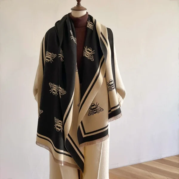 2024 New Winter Cashmere Shawl Women High-end Temperament Short Fringe Warm Bib Double-sided Printed Scarf Dual-purpose Shawl - Image 2