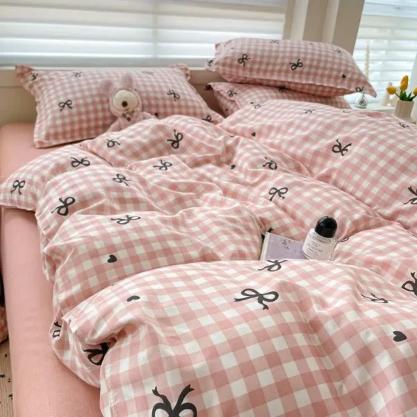 Classic Plaid Bedding Set 2024 Blue Pink Twin Queen Duvet Cover Flat Sheet Pillowcase No Filler Girl Boys Hotel Home Bed Linens - Image 5