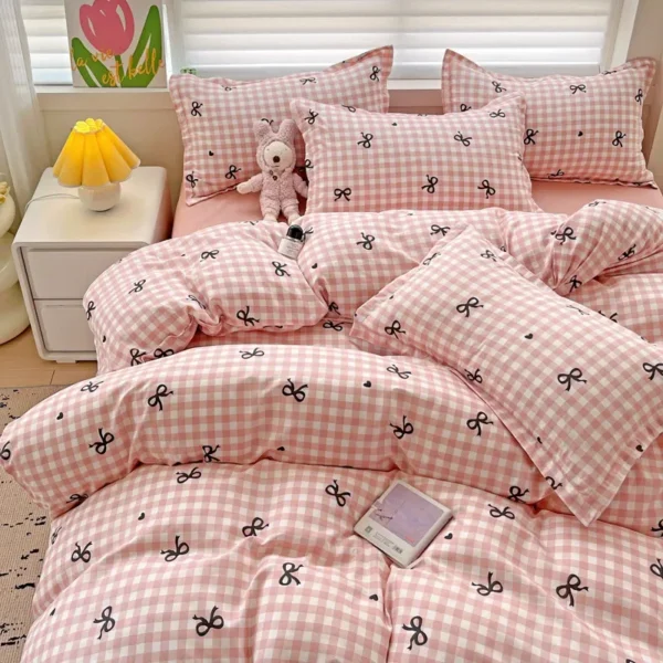 Green Nordic Bedding Set Ins Plaid Girls Boys Double Queen Size Duvet Cover Flat Sheet Pillowcase New No Filler Bed Linens - Image 5