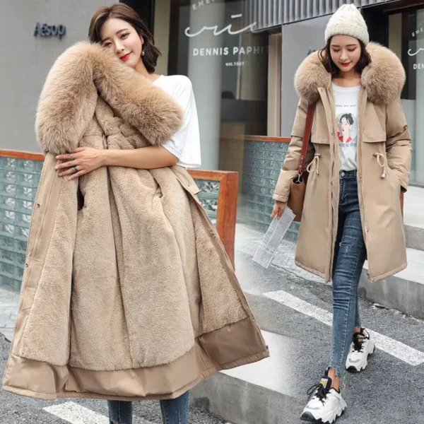 Winter Warm Jacket Female New 2024 Fashion Thin Waist Coat Women Winter Thicken Warm Fur Lining Down Cotton Parkas Female Coat - Image 6