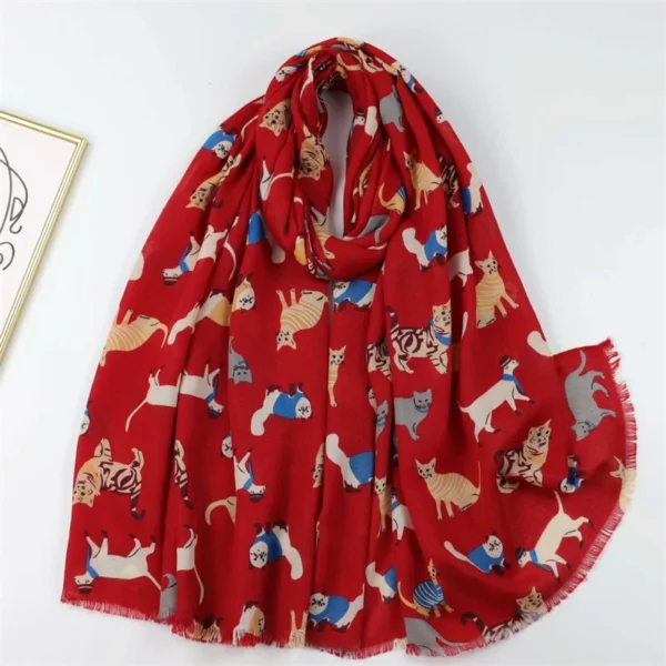 Cute Cartoon Running Cat Pattern Scarf Soft Warm Fringe Neck Scarves Autumn Winter Casual Versatile Coldproof Shawls And Wraps - Image 6