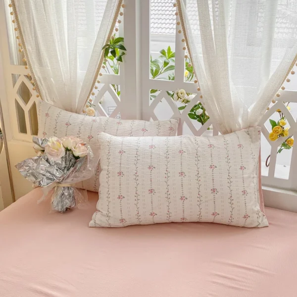 Romantic Floral Bedding Set Bed Pink Flat Sheet Pillowcase Twin Full Queen Size Bed Linen Princess Girls Duvet Cover No Filling - Image 5