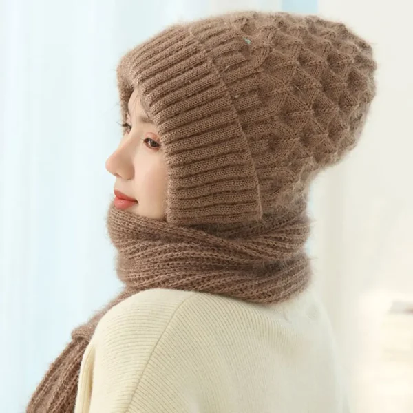 Fashionably Versatile Integrated Ear Protection Windproof Cap Scarf Winter Warm Knitted Hat Scarf - Image 2