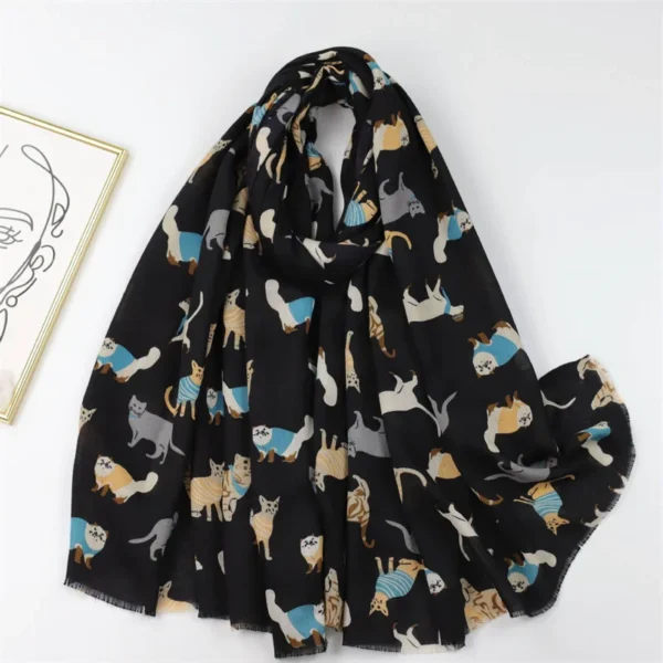 Cute Cartoon Running Cat Pattern Scarf Soft Warm Fringe Neck Scarves Autumn Winter Casual Versatile Coldproof Shawls And Wraps - Image 2