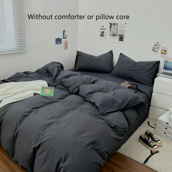 Light luxury style minimalist solid color skin friendly matte bedding set of3 pcs without core, 1duvet cover and2 pillow covers - Image 3