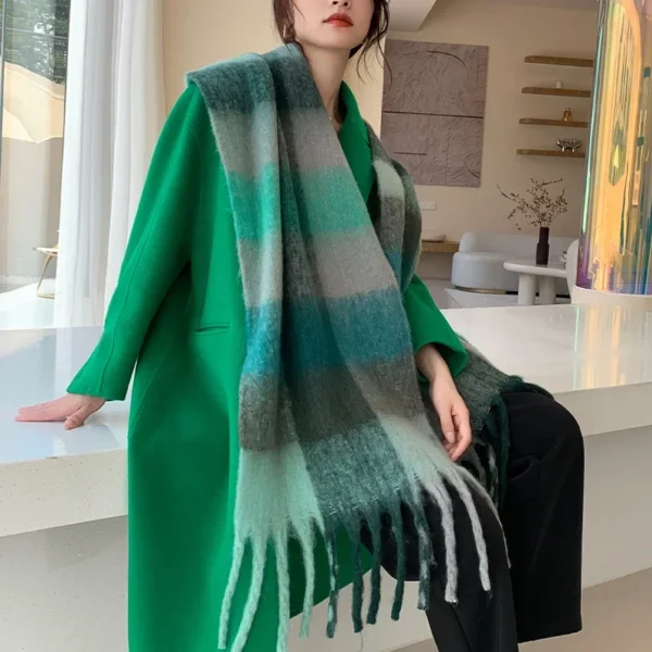 Fashion Brand Design Scarf Women Autumn Winter Rainbow Plaid Warm Fringed Imitation Cashmere Wrap Female Soft Warm Thermal Shawl - Image 3