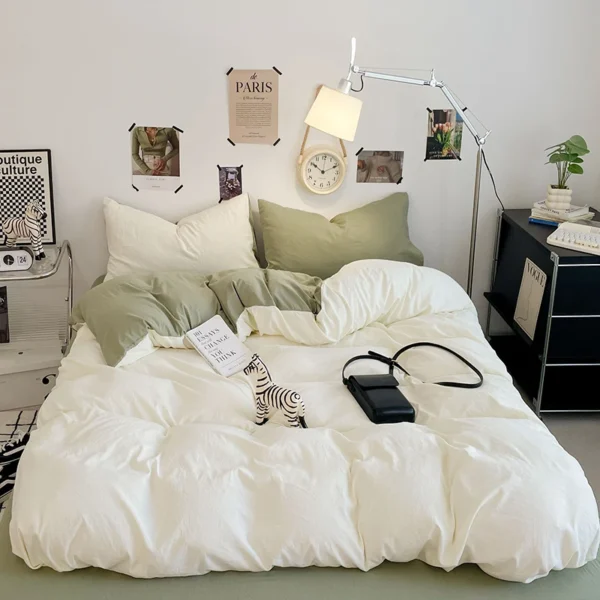 White Duvet Cover Microfiber Solid Color Bedding Set,3pcs Comforter Cover Home Bedroom Decor Green Quilt Cover with 2 Pillowcase