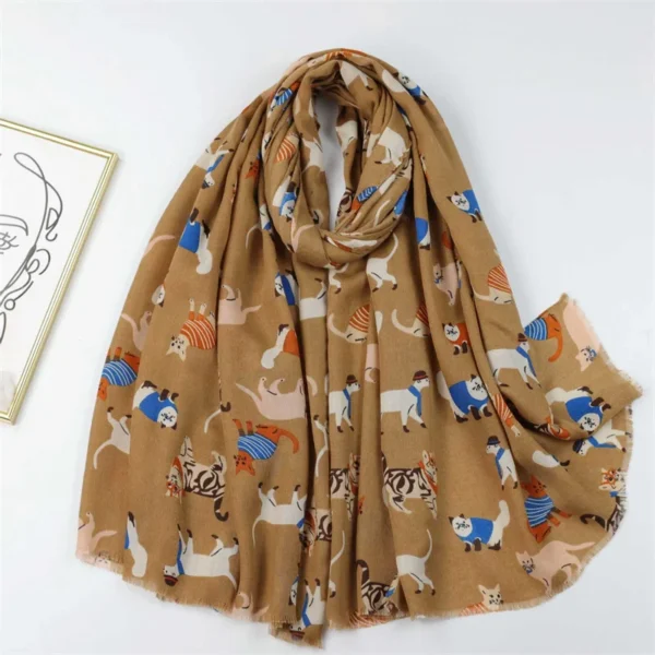 Cute Cartoon Running Cat Pattern Scarf Soft Warm Fringe Neck Scarves Autumn Winter Casual Versatile Coldproof Shawls And Wraps