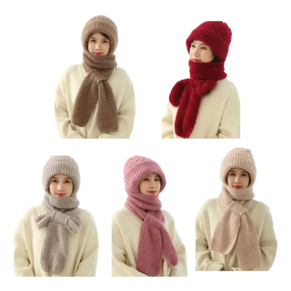 Fashionably Versatile Integrated Ear Protection Windproof Cap Scarf Winter Warm Knitted Hat Scarf - Image 5