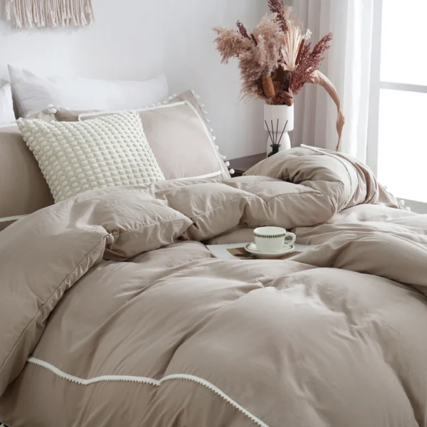 3PCS Khaki Duvet Cover Set Ball Comforter Cover Geometric Line Bed set soft lightweight Down Bedding Set for All season - Image 5