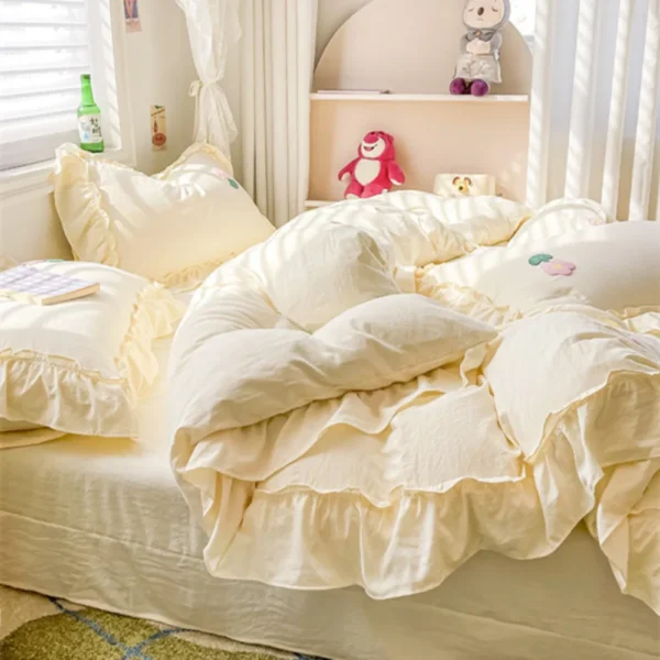 Bed Linen Bedding Set 2024 Korean Princess Style Lace Towel Embryos Washing Cotton Four PIECE Set Duvet Cover With Pillowcase - Image 4