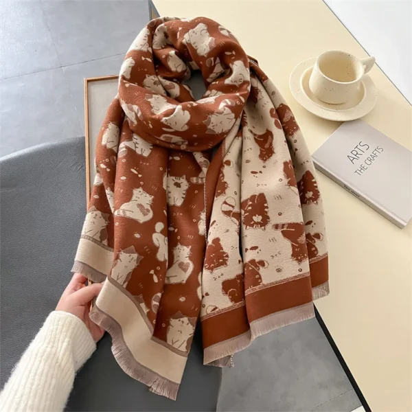 2024 Cute Cat Cashmere Shawl Scarf for Women Luxury Winter Warm Blanket Thick Neckerchief Poncho Bandana Lady Bufanda Ehcarpe - Image 6