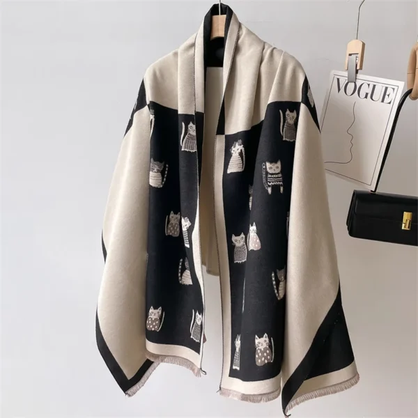 2024 New Fashiong Cat Printing Design Lady Winter Women Scarf Cashmere Thicken Warm Shawl Pashmina Female Wrap Neckerchief