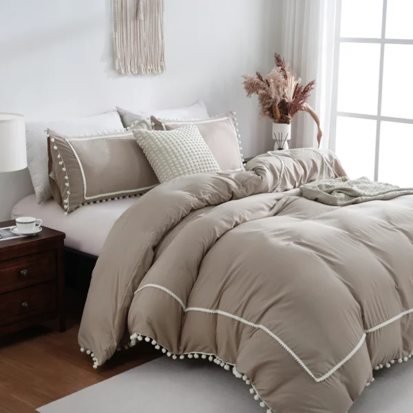 3PCS Khaki Duvet Cover Set Ball Comforter Cover Geometric Line Bed set soft lightweight Down Bedding Set for All season - Image 2