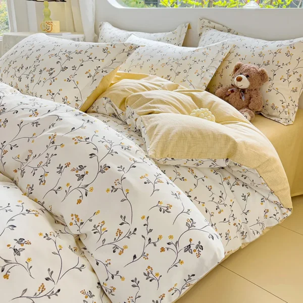 2024 Hot Flora Style 100% Cotton Bedding Set Printed Four Piece Set Pure Cotton Bed Sheet Set Duvet Cover Queen King Size - Image 3