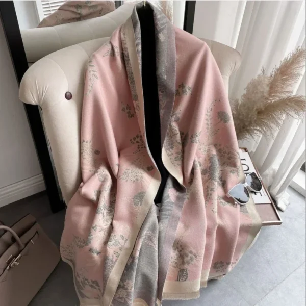 2024 Elegant Floral Painting Cashmere Scarf for Women Warm Winter Pashmina Shawl Foulard Femme Blanket Scarves Wraps - Image 5