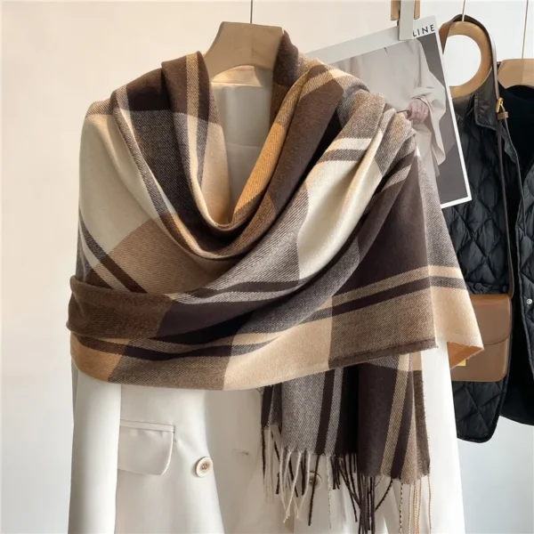 Korean Plaid Scarf Female Autumn and Winter Hot Sell Warm Shawl Popular Male Bib Long Tassel Pair Scarf Imitation Cashmere