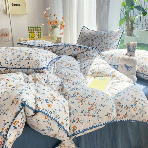 French Style Flower Bedding Sets Washed Cotton Bed Linens Soft Quilt Cover Sheet Couple Girls Floral Bedspread Home Textiles - Image 5