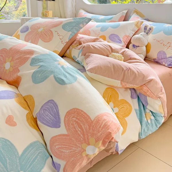 2024 Hot Flora Style 100% Cotton Bedding Set Printed Four Piece Set Pure Cotton Bed Sheet Set Duvet Cover Queen King Size - Image 5