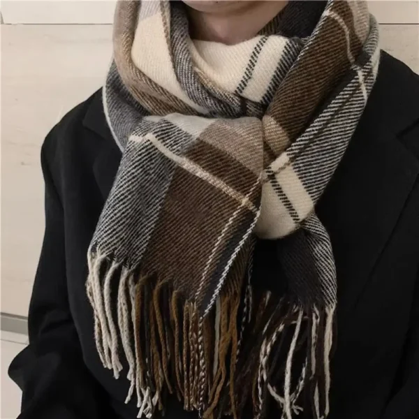 Women Girls Soft Winter Plaid Scarf New Design Print Warm Long Tassel Scarves Mohair Thickened Knitted Wrap Shawls Pashmina - Image 3