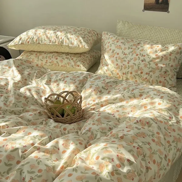 Pastoral Style Bedding Set Soft Duvet Cover Floral Bedclothes Pillowcases Flat Sheets Single Double Queen Size Girls Bedspread - Image 4