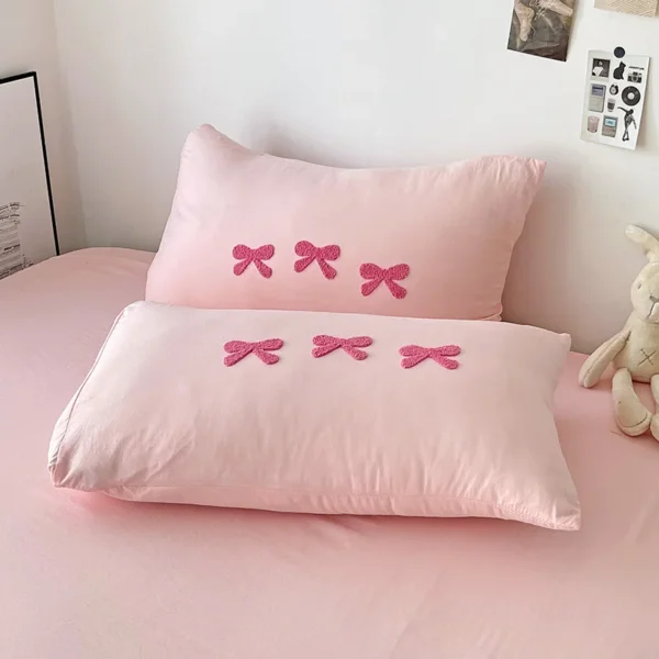 Girly Bow-knot Duvet Cover Set Pink Polyester Comforter Cover Soft Quilt Cover Girls Bedroom Decor Bedding Set with 2 Pillowcase - Image 6