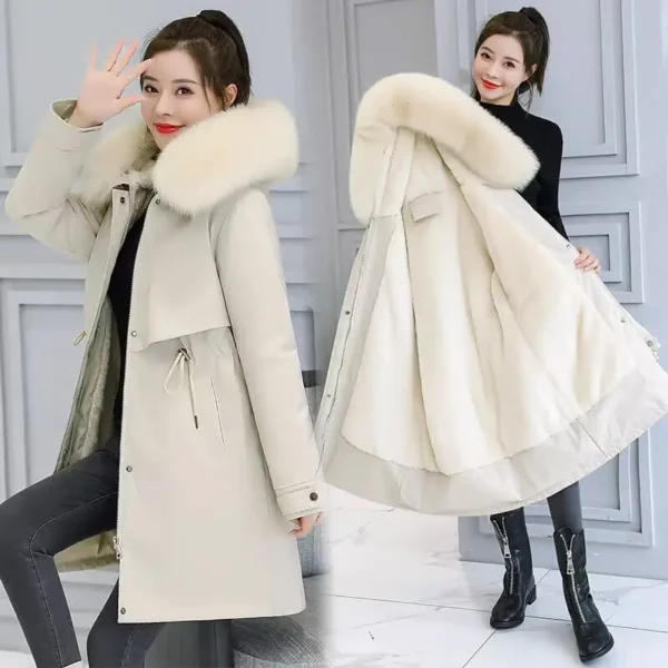 Winter Warm Jacket Female New 2024 Fashion Thin Waist Coat Women Winter Thicken Warm Fur Lining Down Cotton Parkas Female Coat - Image 5