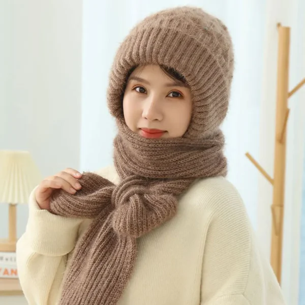 Fashionably Versatile Integrated Ear Protection Windproof Cap Scarf Winter Warm Knitted Hat Scarf - Image 4