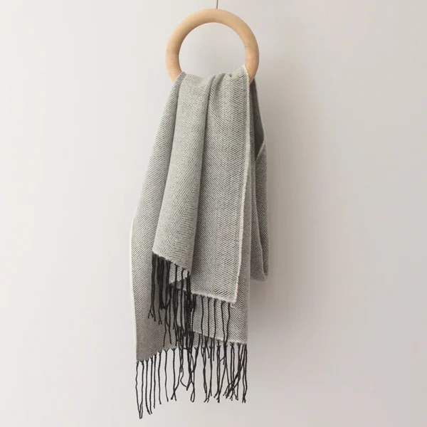 Solid Color Herringbone Cashmere Scarf For Women Winter Warm Soft Pashmina Scarves Shawl Female Fashion Neck Scarf With Tassel - Image 2