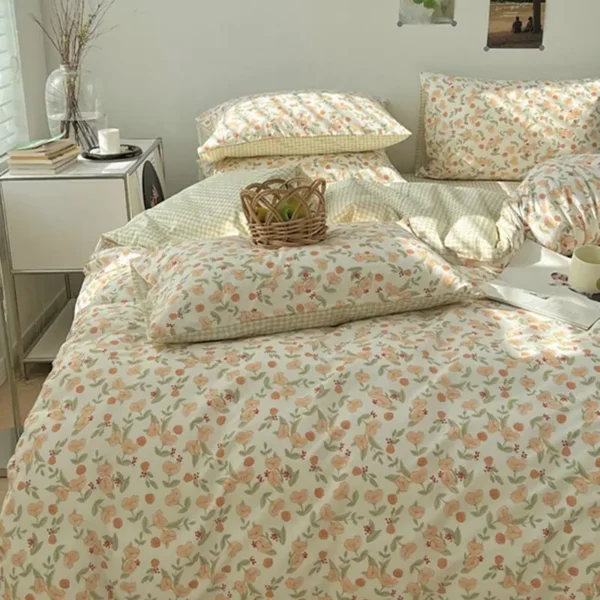 Pastoral Style Bedding Set Soft Duvet Cover Floral Bedclothes Pillowcases Flat Sheets Single Double Queen Size Girls Bedspread - Image 3