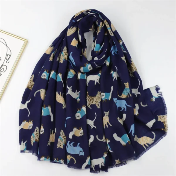 Cute Cartoon Running Cat Pattern Scarf Soft Warm Fringe Neck Scarves Autumn Winter Casual Versatile Coldproof Shawls And Wraps - Image 3