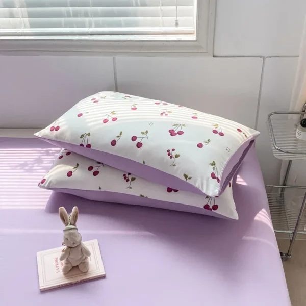 INS Purple Cherry Bedding Set For Girls Boys Double Size Flat Sheet Duvet Cover and Pillowcase Soft Bed Linen Home Textile - Image 5