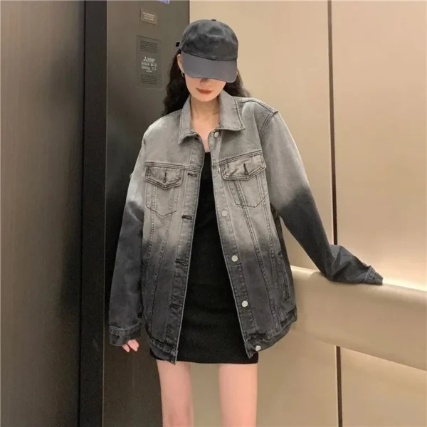 American Retro Washed Denim Patchwork Jacket for Women in Autumn and Winter Loose Thick Warm long Sleeved Cardigan With Fur top - Image 6