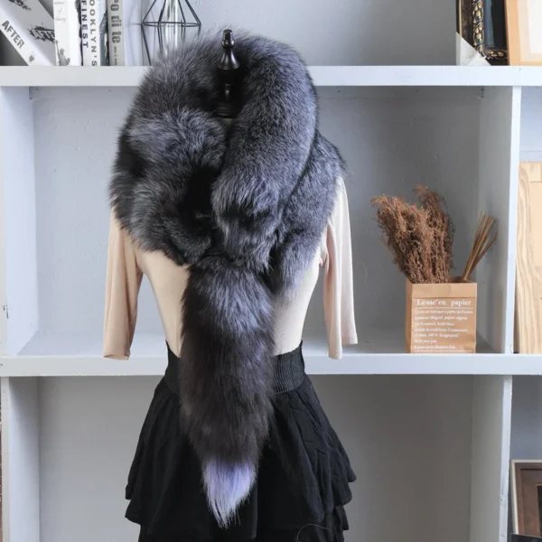 Unisex Real Fur Fox Scarf Men Woman Winter Warm Natural Fur Shawl Soft Headscarf Super big Gray Silver Fox Scarf Fur Accessories - Image 3