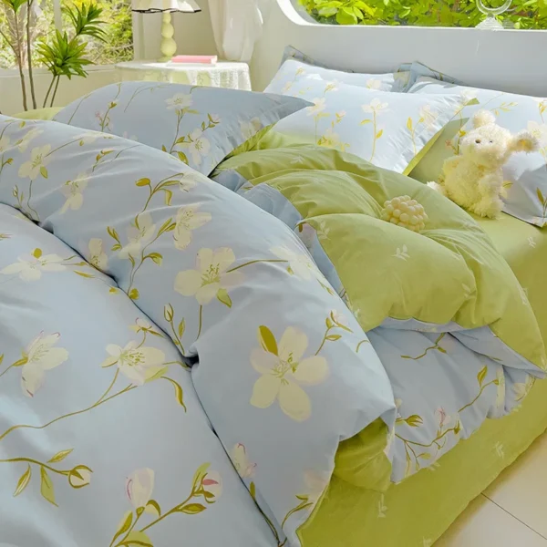 2024 Hot Flora Style 100% Cotton Bedding Set Printed Four Piece Set Pure Cotton Bed Sheet Set Duvet Cover Queen King Size - Image 6