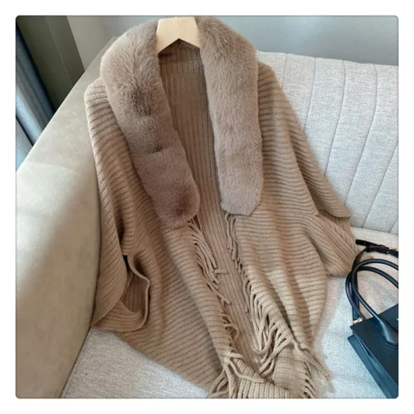 Fashion Women's Knitting Thick Shawl Plush Wraps Loose Shawl Faux Fur Collar for Evening Dresses Wedding