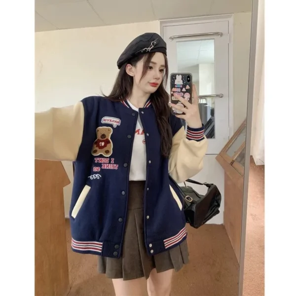 Autumn and Winter New Padded and Thickened Baseball Jacket Female Bear Loose Couple Jacket