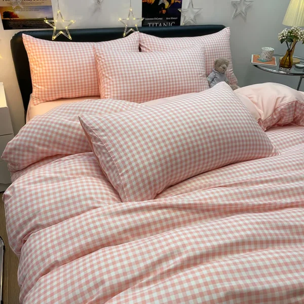 Nordic Bedding Set with Duvet Cover, Bed Sheet, Pillowcase,Single and Couple Quilt Cover, 1/2 People Bed Linen, Plaid Style