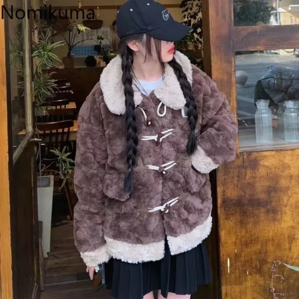 Fashion Lamb Wool Coat for Women Streetwear Furry Thicked Warm Oversized Outwear Casual Korean Y2k Coat Fall Winter Clothing - Image 3