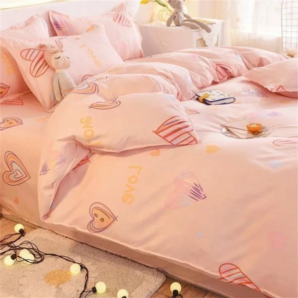 Cute Pink Strawberry Duvet Cover Flat Sheet with Pillowcases Floral Girls Bedding Set Twin Full Size Soft Polyester Bed Linens - Image 5