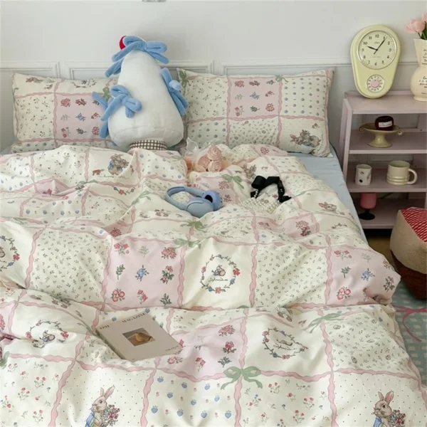 Cute Pink Strawberry Duvet Cover Flat Sheet with Pillowcases Floral Girls Bedding Set Twin Full Size Soft Polyester Bed Linens - Image 6