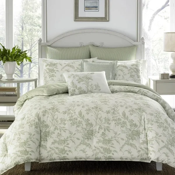 Queen Duvet Cover Set, Reversible Cotton Bedding, Includes Matching Shams with Bonus Euro Shams & Throw Pillows