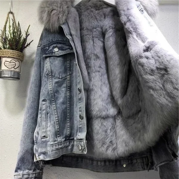 Thickened Fur Collar Denim Coat Windproof Outwear Women Fashion Jacket Coat Loose Outware Long Sleeved Wool Autumn Winter - Image 3