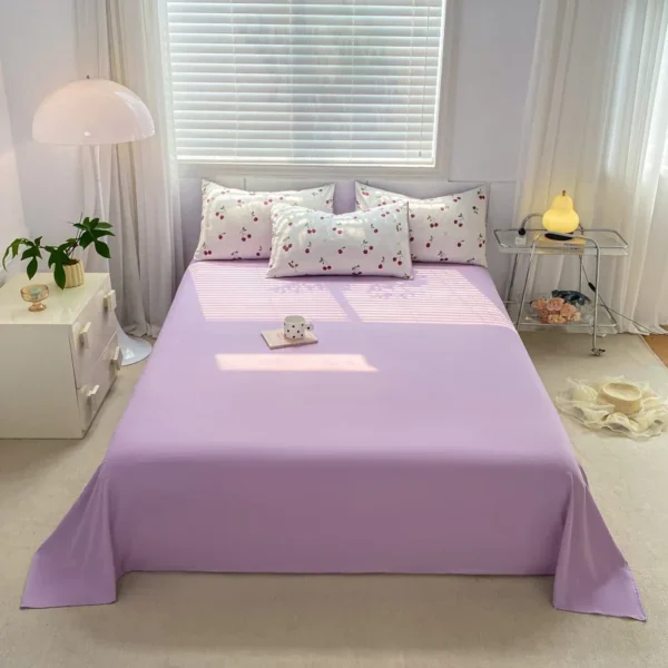 INS Purple Cherry Bedding Set For Girls Boys Double Size Flat Sheet Duvet Cover and Pillowcase Soft Bed Linen Home Textile - Image 4