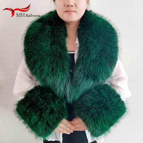 Large Winter Faux Fox Fur Scarf Women Jackets Warm Fluffy Shawl Fashion Artificial Fur Collar And Cuff Set Fluffy Scarves Female