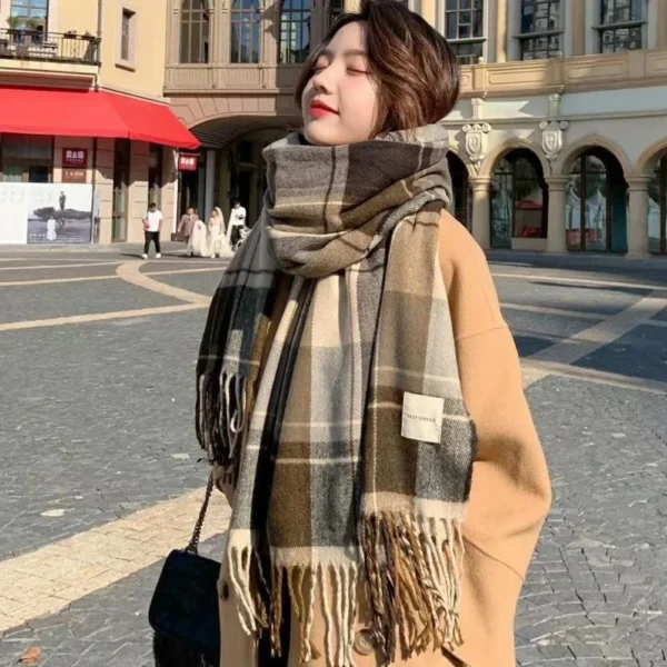 Women Girls Soft Winter Plaid Scarf New Design Print Warm Long Tassel Scarves Mohair Thickened Knitted Wrap Shawls Pashmina - Image 2