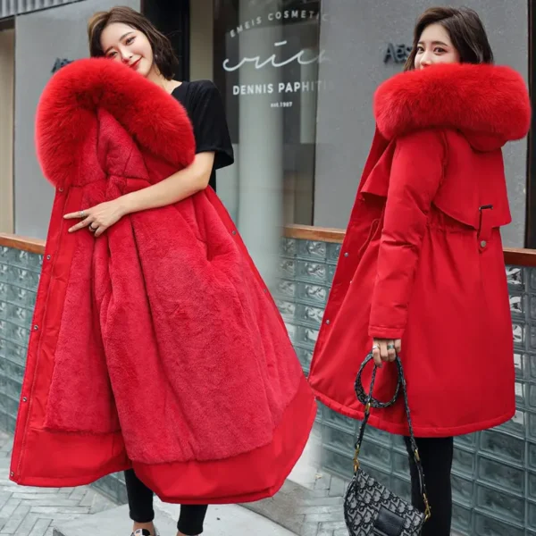 Winter Warm Jacket Female New 2024 Fashion Thin Waist Coat Women Winter Thicken Warm Fur Lining Down Cotton Parkas Female Coat - Image 3